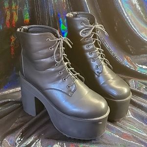 N.Y.L.A Women's Vegan Leather Platform Combat Boots